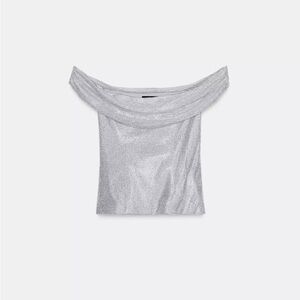 New Rhinestone draped mesh top in silver